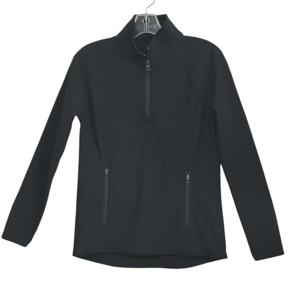 T by Talbots Women Black Rib Quarter Zip Pullover Jacket Gorpcore Activewear S